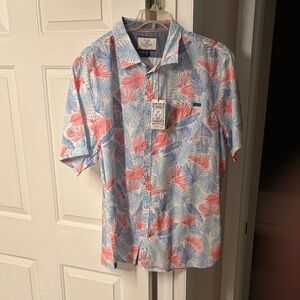 Men's Leaf Print Casual Shirt - Blue and Pink